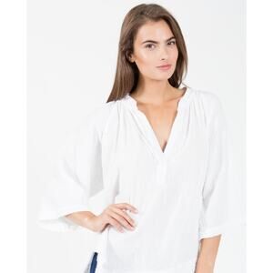 9Seed Flowy Bohemian Gauzey Blouse White 3/4 Sleeve Frayed Hem Cottagecore